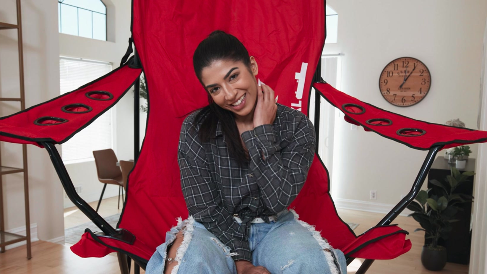 She has small tits, pierced nipples and a great booty. 