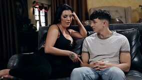 Horny MILF Rides Young Man's Hard Cock On The Couch