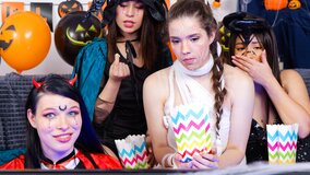 European teen girls with tight bodies fuck on Halloween