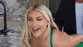 Thick blonde hottie getting eaten out and fucked by a lad
