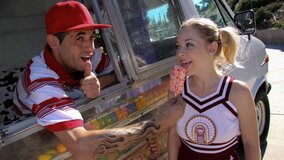 Sexy blonde Cindy Loo gets in the van and takes on a cock